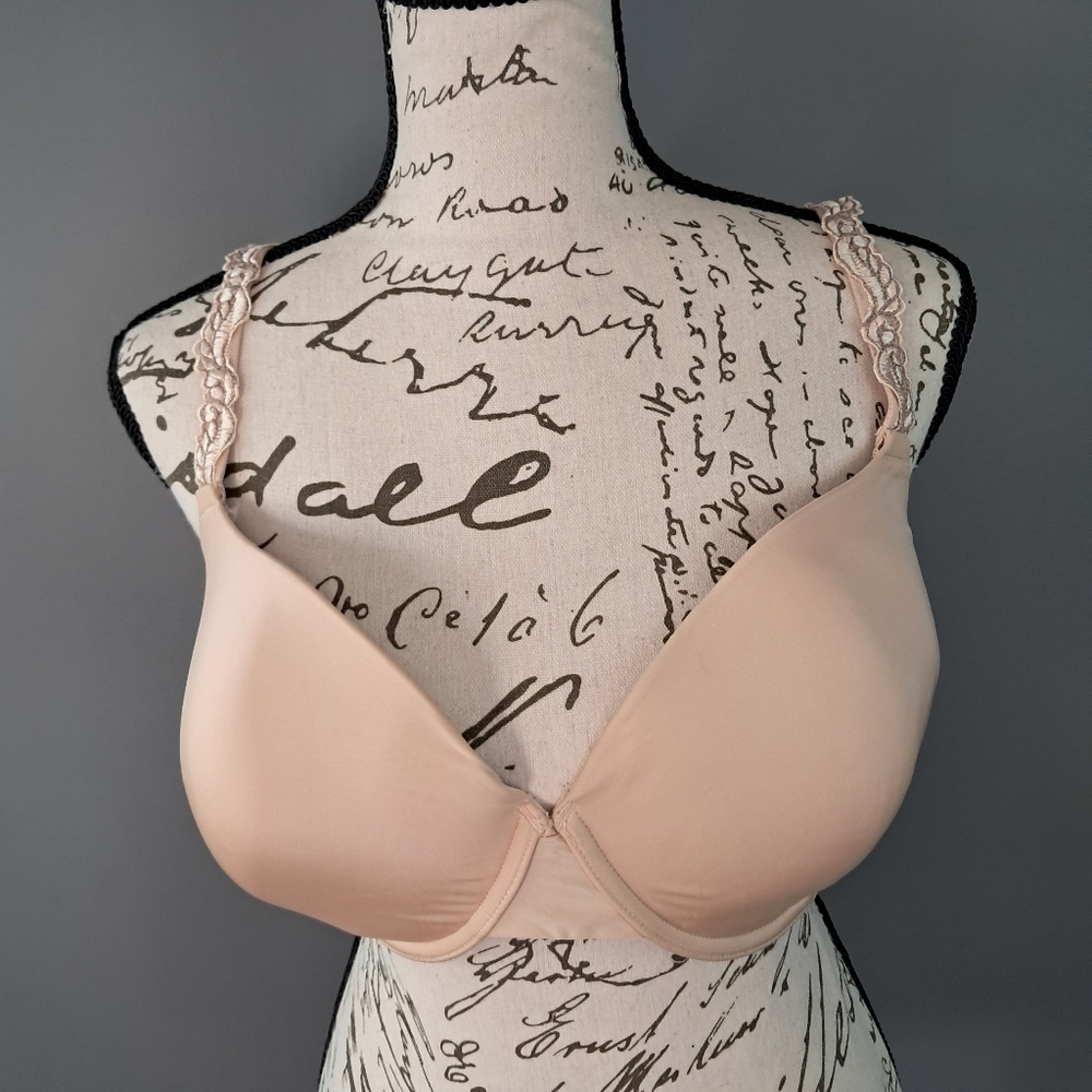Paramour Women Size 34H T-Shirt Bra Lissa Embroidered Strap Detail Cream